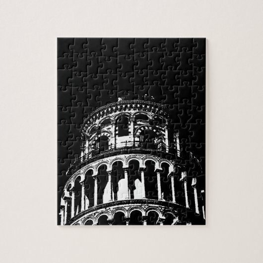 Schwarz-weißer Schießturm von Pisa Italien Puzzle (Vertikal)