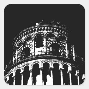 Schwarz-weißer Schießturm von Pisa Italien Quadratischer Aufkleber