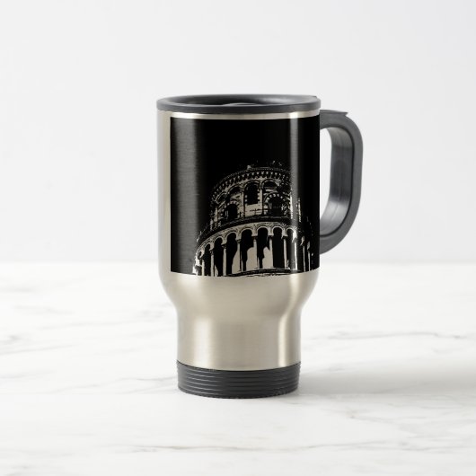 Schwarz-weißer Schießturm von Pisa Italien Reisebecher (VorderseiteRechts)