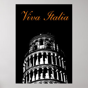 Schwarz-weißer Schießturm von Pisa Italien Reisen Poster
