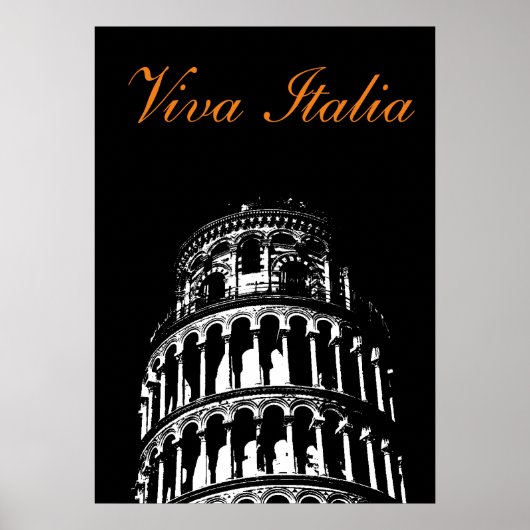 Schwarz-weißer Schießturm von Pisa Italien Reisen Poster (Vorne)