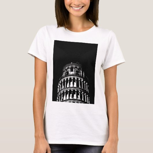 Schwarz-weißer Schießturm von Pisa Italien T-Shirt (Vorderseite)