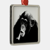 Schwarz-weißer Schimpanse Silbernes Ornament (Rechts)