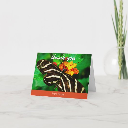Schwarz-weißer Schmetterling Foto individuelle Nam Dankeskarte (Vorderseite)