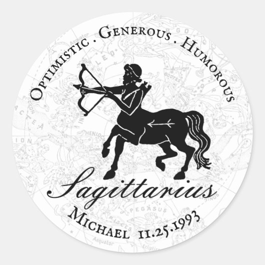 Schwarz-weißer Schütze Zodiac Astrologie Custom Runder Aufkleber (Vorderseite)
