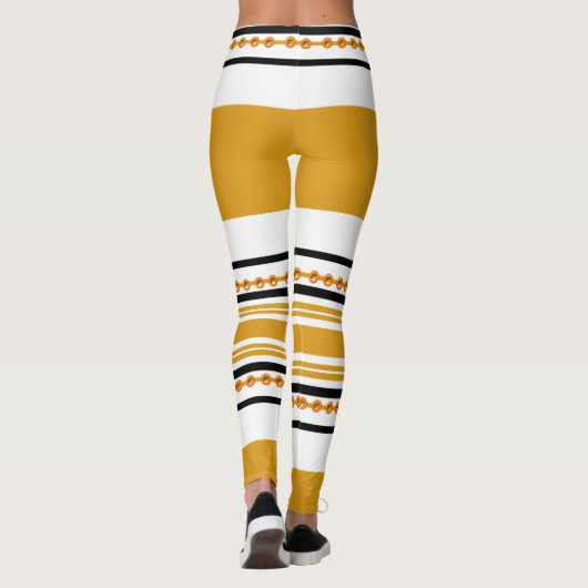 Schwarz-weißer Senf des ethnischen Stammes- Leggings (Rückseite)