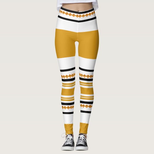 Schwarz-weißer Senf des ethnischen Stammes- Leggings (Vorderseite)