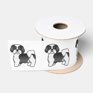 Schwarz-weißer Shih Tzu süßer Cartoon-Hund Satinband