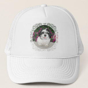 Schwarz-weißer Shih-Tzu-Welpe Rettungshund Truckerkappe