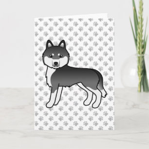 Schwarz-weißer sibirischer Husky, süßer Cartoon-Hu Karte