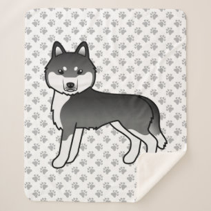 Schwarz-weißer sibirischer Husky, süßer Cartoon-Hu Sherpadecke