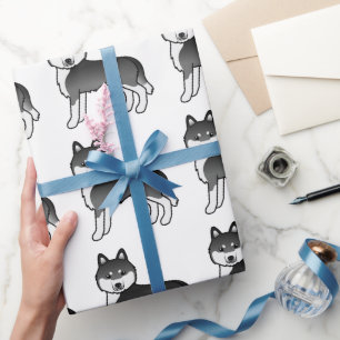 Schwarz-weißer sibirischer Husky, süßes Hundemuste Geschenkpapier