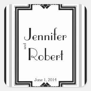 Schwarz-weißer Silver Art Deco Frame Umschlag Aufk Quadratischer Aufkleber