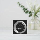 Schwarz-weißer Silver Custom QR LOGO SHOP Quadratische Visitenkarte (Stehend Vorderseite)