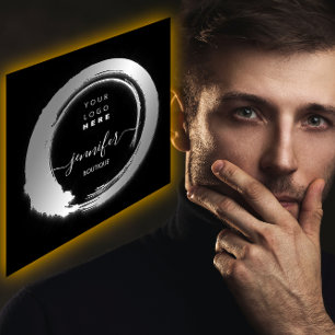 Schwarz-weißer Silver Custom QR LOGO SHOP Quadratische Visitenkarte