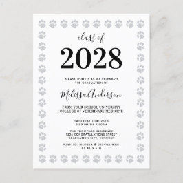 Schwarz-weißer Silver Glitzer Paw Prints Abschluss Einladungspostkarte