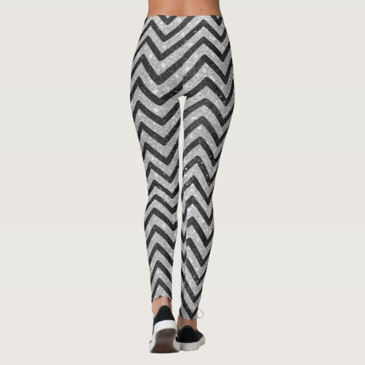 Schwarz-weißer Silver Glitzer Zickzack Zigzag Must Leggings (Rückseite)
