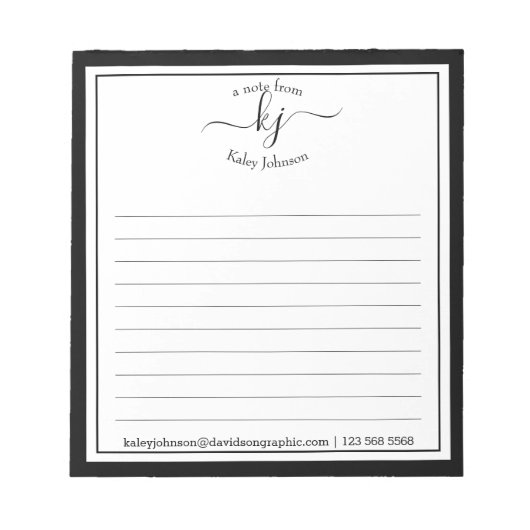 Schwarz-weißer Skriptname | Aus dem Schreibtisch d Notizblock (Vorderseite)