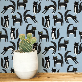 Schwarz-weißer Smoking-Kater Blaue Kunst Tapete