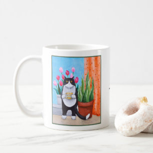 Schwarz-weißer Smoking-Katze Lustige und niedliche Kaffeetasse