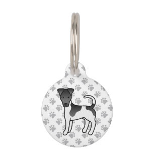 Schwarz-weißer Smooth-Fox-Terrier-Cartoon-Hund Haustiermarke