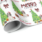 Schwarz-weißer Spaniel, Vogel und Weihnachtsbaum Geschenkpapier (Rolleneckpunkt)