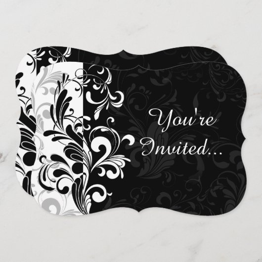 Schwarz-weißer Springbrunnen Party wirbeln Einladung (Vorne/Hinten)