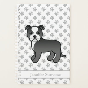 Schwarz-weißer Staffie süßer Cartoon-Hund & Text Planer