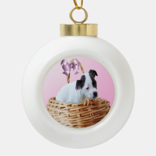 Schwarz-weißer Staffordshire-Welpe, Weihnachtsball Keramik Kugel-Ornament