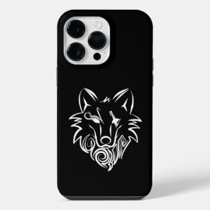 Schwarz-weißer Stammeswolf iPhone 14 Pro Max Hülle