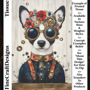 Schwarz-weißer Steampunk-Hund, Rot Blau CY5 Découp Seidenpapier