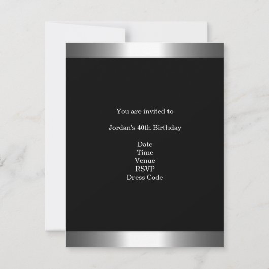 Schwarz-weißer Stil aus Metall Chrome Silber 40. B Einladung (Rückseite)