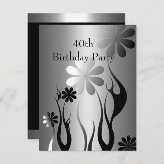 Schwarz-weißer Stil aus Metall Chrome Silber 40. B Einladung (Vorne/Hinten)