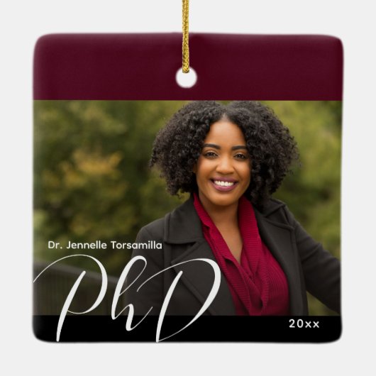 Schwarz-weißer, stilvoller Foto PhD-Abschluss Keramikornament (Rückseite)