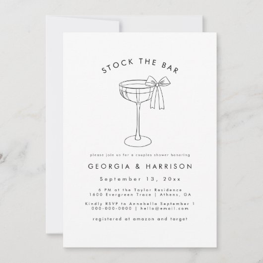 Schwarz-weißer Stock Die Bar-Dusche Einladung (Vorderseite)