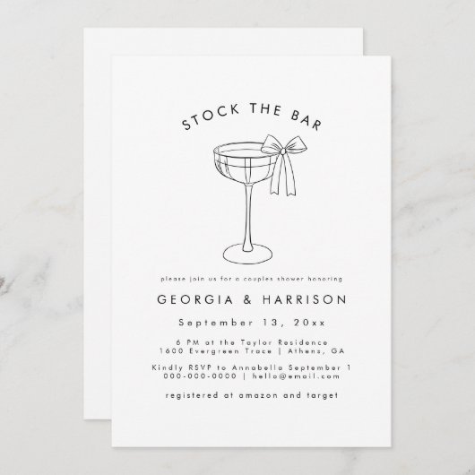 Schwarz-weißer Stock Die Bar-Dusche Einladung (Vorne/Hinten)