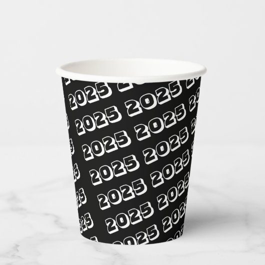 Schwarz-weißer Streifen 2025 Pappbecher (Vorderseite)