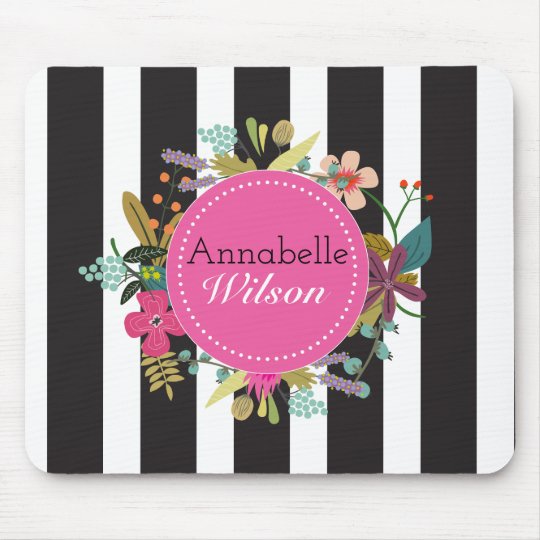 Schwarz-weißer Streifen BlumenMousepad Mauspads