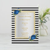 Schwarz-weißer Streifen Blumenstrauß Geburtstag Einladung (Stehend Vorderseite)