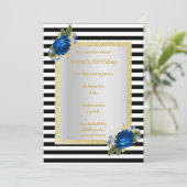 Schwarz-weißer Streifen Blumenstrauß Geburtstag Einladung (Stehend Vorderseite)