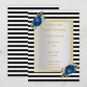 Schwarz-weißer Streifen Blumenstrauß Geburtstag Einladung (Vorne/Hinten)
