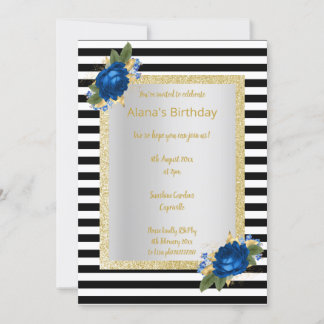 Schwarz-weißer Streifen Blumenstrauß Geburtstag Einladung