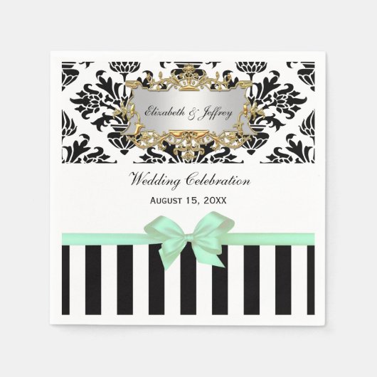 Schwarz-weißer Streifen Damask Minzband Serviette (Vorderseite)