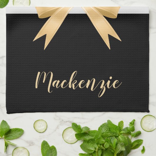 Schwarz-weißer Streifen Goldem Bogen Geschirrtuch (Gefaltet)