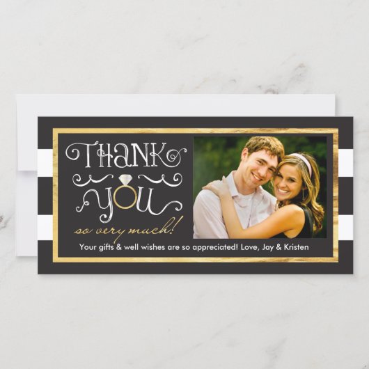 Schwarz-weißer Streifen Hochzeitsring Dankeschön K Dankeskarte (Vorderseite)