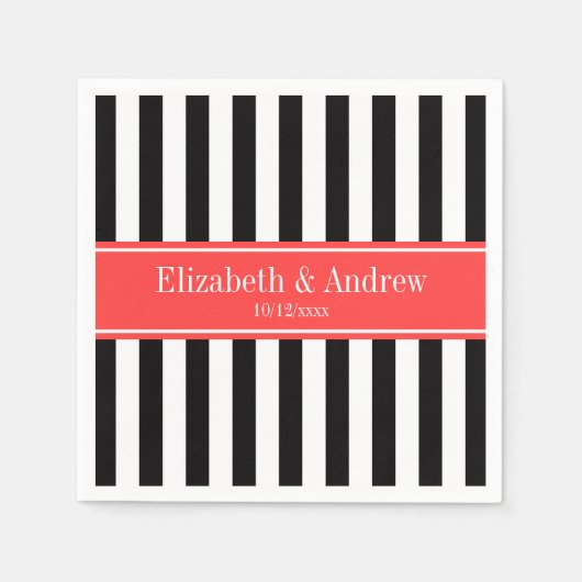 Schwarz-weißer Streifen-korallenrotes rotes Serviette (Vorderseite)