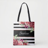 Schwarz-weißer Streifen Modernes, florales Persona Tasche (Vorderseite)