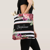 Schwarz-weißer Streifen Modernes, florales Persona Tasche (Von Nahem)
