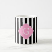 Schwarz-weißer Streifen, rosa Quatrefolienmonogram Kaffeetasse (Mittel)
