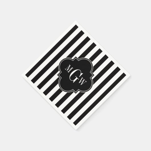 Schwarz-weißer Streifen, schwarze Quatrefolie 3 Mo Serviette (Ecke)